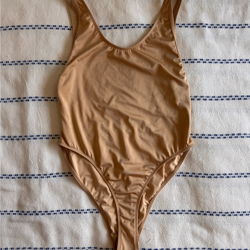 Pura Vida Beige One Piece Women's golden Solid swimsuit Classic Regular Size L
